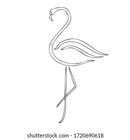 flamingo silhouette vector illustration, cartoon drawing of flamingo tropical bird, outline illustration
