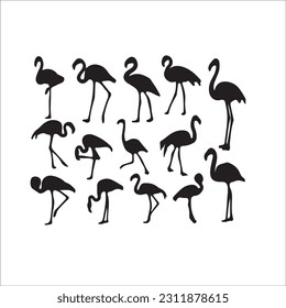 Flamingo Silhouette Vector Illustration, Flamingo silhouettes set isolated on white 