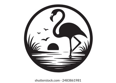 Flamingo silhouette vector illustration with white background.