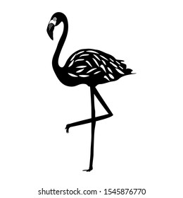 Flamingo silhouettes on white background, exotic bird, vector illustration