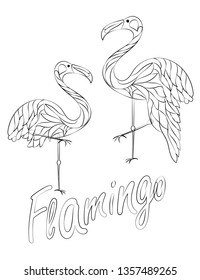 Flamingo silhouettes set isolated on white. Vector illustration