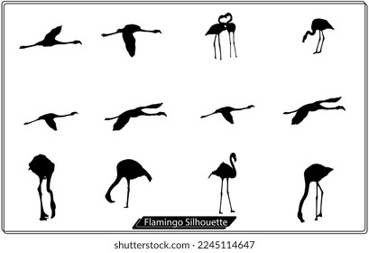 Flamingo silhouettes set isolated on white
