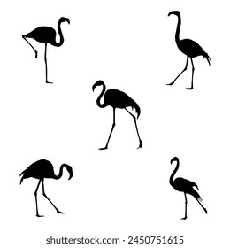 Flamingo silhouettes set isolated on white - vector illustration