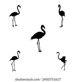 Flamingo Silhouetten Set isoliert auf Weiß - Vektorillustration
