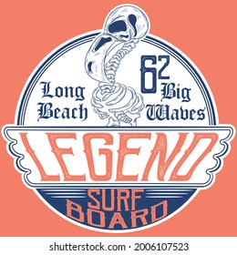 flamingo skeleton style surf with text and coral background