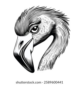 Flamingo sketch black and white engraving drawing. 3 colors EPS 10 vector illustration