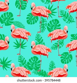 flamingo sketch vector illustration seamless. tropical theme, the idea of textiles, fashion trend, flamingo pattern.