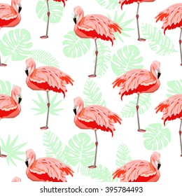 flamingo sketch vector illustration seamless. tropical theme, the idea of textiles, fashion trend, flamingo pattern on a white background.