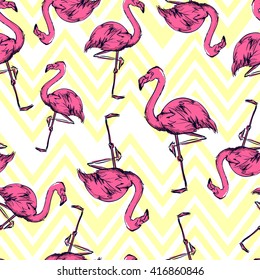 flamingo sketch vector illustration seamless. tropical theme, the idea of textiles, fashion trend, flamingo pattern