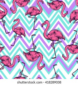 flamingo sketch vector illustration seamless. tropical theme, the idea of textiles, fashion trend, flamingo pattern