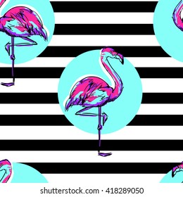flamingo sketch vector illustration seamless. tropical theme, the idea of textiles, fashion trend, flamingo pattern