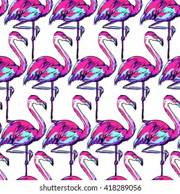 flamingo sketch vector illustration seamless. tropical theme, the idea of textiles, fashion trend, flamingo pattern