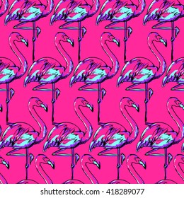 flamingo sketch vector illustration seamless. tropical theme, the idea of textiles, fashion trend, flamingo pattern