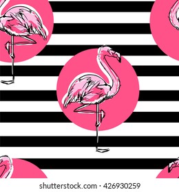flamingo sketch vector illustration seamless. tropical theme, the idea of textiles, fashion trend, flamingo pattern