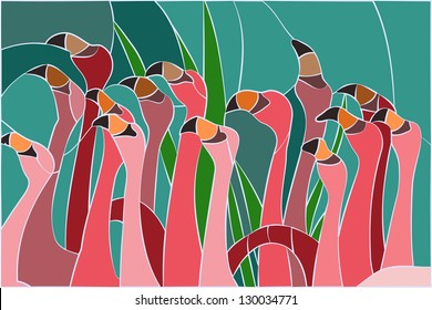 flamingo / stained glass window