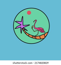 Flamingo stand on a palm tree