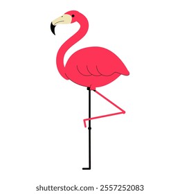 Flamingo Standing In Flat Vector Illustration Symbolizing Elegance, Wildlife, And Tropical Habitat, Isolated On White Background