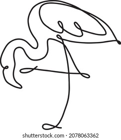Flamingo standing on one leg vector line art drawing. Minimal decorative element portrait. Black and white hand drawn modern minimalistic icon. Abstract single line art, symbol, logo, outline