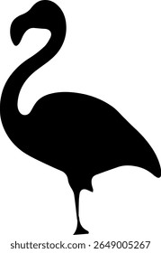 Flamingo Standing Silhueta Vetor Pássaro Preto Clipart no fundo branco