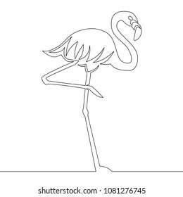 Flamingo staying on one leg continuous line drawing element isolated on white background Vector illustration