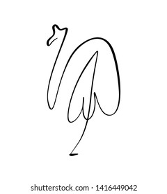 Flamingo staying on one leg continuous line logo. Vector illustration of bird form. Hand drawn element isolated on white background for logo decorative element style