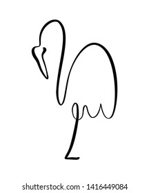 Flamingo staying on one leg continuous line logo. Vector illustration of bird form. Hand drawn element isolated on white background for logo decorative element style
