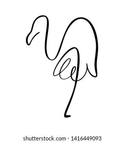 Flamingo staying on one leg continuous line logo. Vector illustration of bird form. Hand drawn element isolated on white background for logo decorative element style