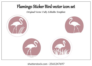 Flamingo Sticker Bird vector icon set, silhouette style white background.