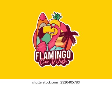 Flamingo Style Logo Sticker Illustration