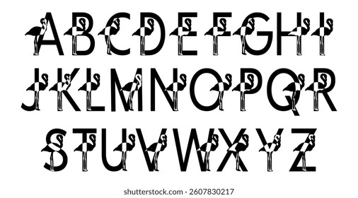 Flamingo summer family monogram. Latin letters on white background