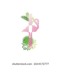 Flamingo summer family monogram. Latin letter I on white background