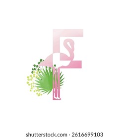 Flamingo summer family monogram. Latin letter F on white background