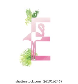 Monograma da família Flamingo Summer. Letra latina E sobre fundo branco