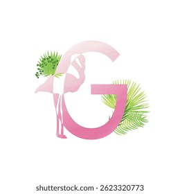 Monograma da família Flamingo Summer. Letra latina G sobre fundo branco