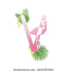 Monograma da família Flamingo Summer. Letra latina V sobre fundo branco