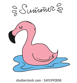 Flamingo, Sommertext.Vektorillustration Sommerkinddesign für Postkarten-Banner.Rest