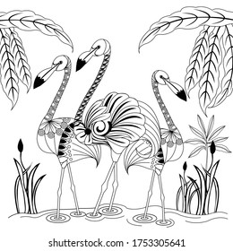 Flamingo en el libro de coloración de verano.