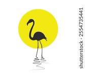 Flamingo with sun in silhouette vector illustration 