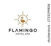 flamingo and sunset or sunrise logo icon in trendy minimal line linear style for hotel spa saloon wellness business . 