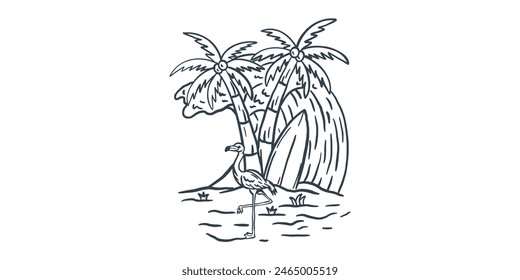 flamingo surf vector logo art