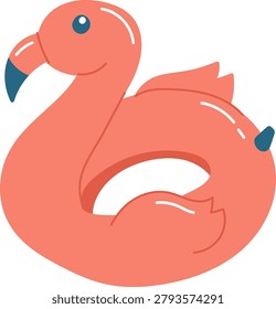 Flamingo swim ring with glossy highlights and rounded shape in clean cartoon style. Symbol of summer fun, vacation, leisure, and pool party vibe for kid game décor. Cartoon vector illustration.