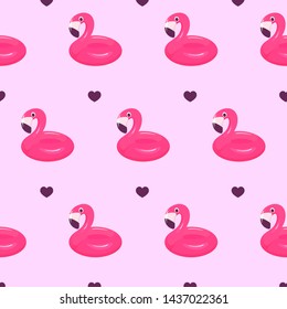 Flamingo swim ring seamless pattern. Vector illustration isolated on pink background.