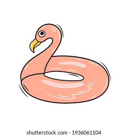 Flamingo swimming circle on a white background. Vector illustration.