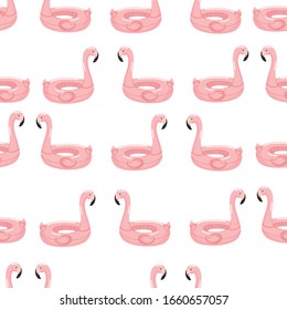 flamingo swimming inflatable mattress vector seamless pattern