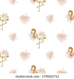 Flamingo and tropic leaves elegant wedding seamless floral rose pattern