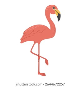 Flamingo, tropical bird in cartoon style. For summer decorations and kids content. 