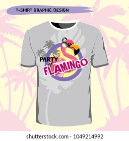 Flamingo. Tropical bird printed on a t-shirt. Vector illustration.
