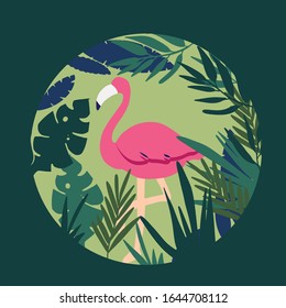  flamingo in tropical forest paper cut vector Illustration