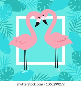 Flamingo and Tropical Leaves Background. Vector illustration