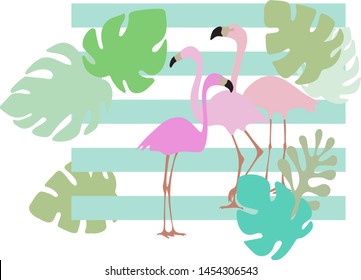 flamingo tropical leaves stripe  texture flat illustration background pattern